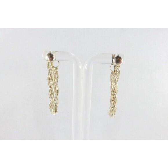 Vintage Woven Sterling Silver Link Chain Earrings 925 Italy 1 1/2" Drop - Picture 1 of 9